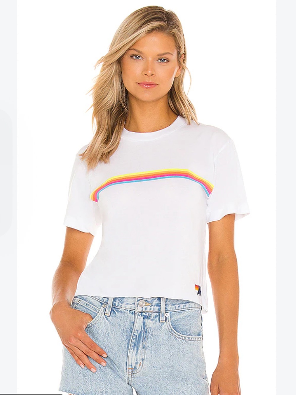 EUC Aviator Nation Sunset Boyfriend Tee Sunset Neon Rainbow XS X-Small